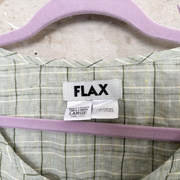 Flax 100% Linen Button Down Short Sleeve Plaid Shirt - Picture 2 of 3